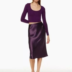 New! Aritiza Babaton Slip Satin Midi Skirt in Dewberry Purple Size US 8
